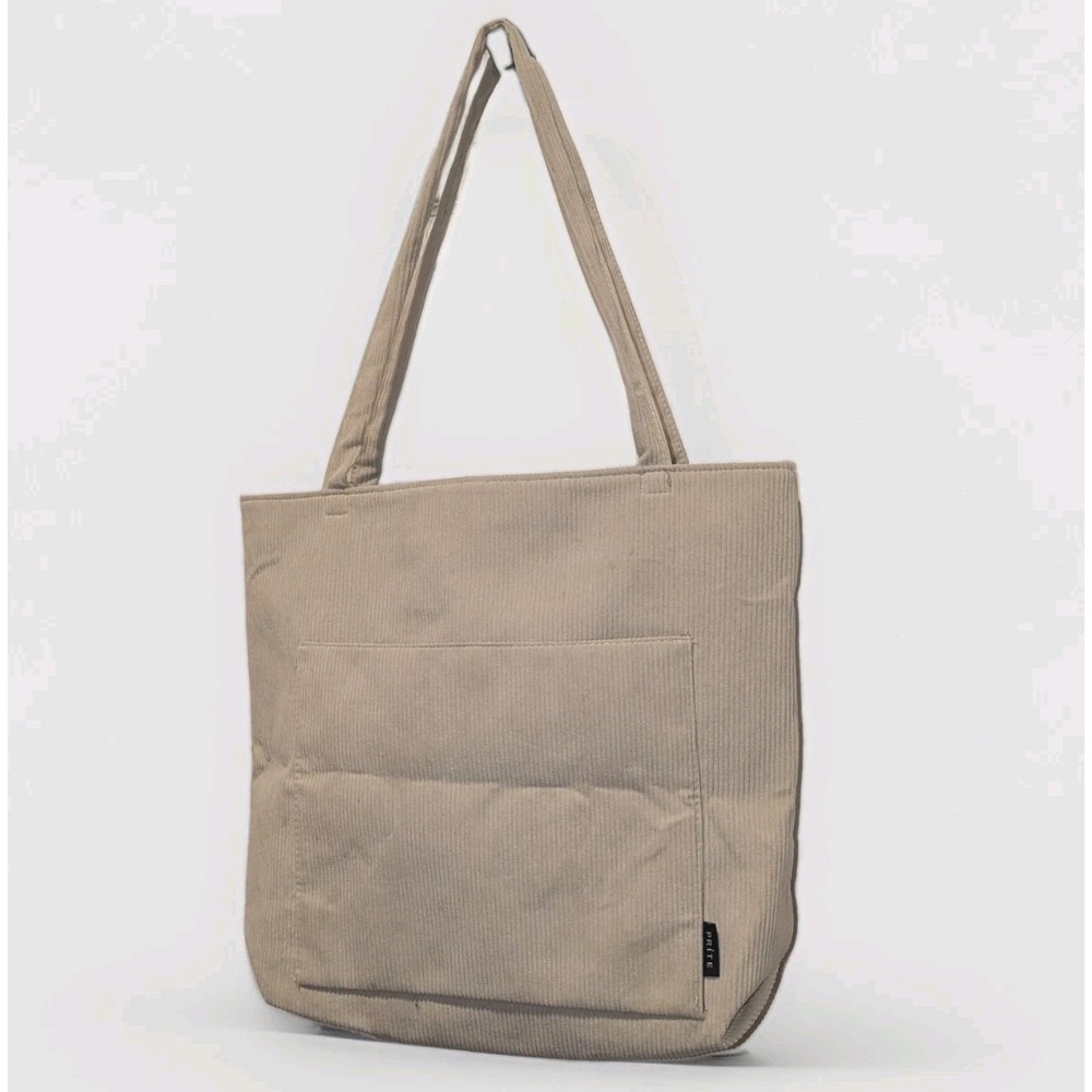 Coastal Minimalist Corduroy Tote Bag Cream Large Shoulder Bag PRITE Zip Top